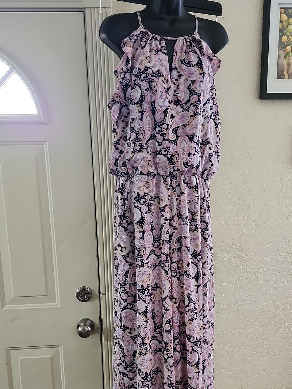 London Times Paisley Sleeveless Jumpsuit - Size 12 - Ruffle Keyhole Neckline